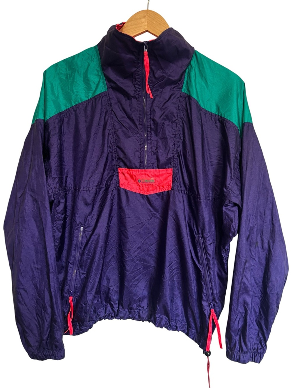 Vintage 90s Columbia Jacket Neon Colorblock Windbreaker Half Zip Pullover M